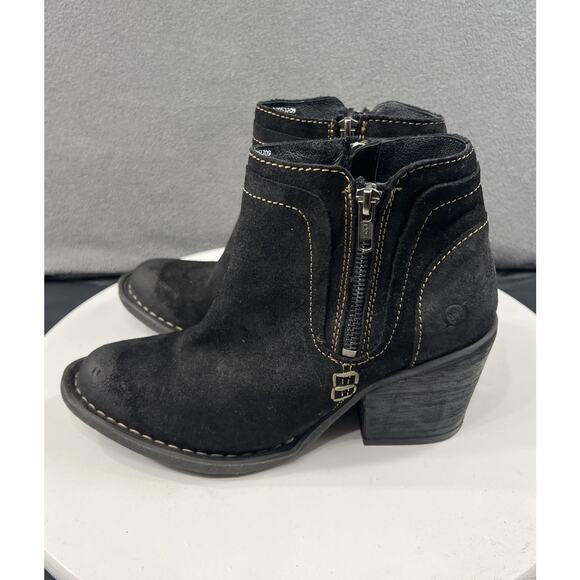 Born Alana Dual Zip Ankle Boots Booties Leather Boho Moto Womens Size 7.5 Black - Picture 6 of 14